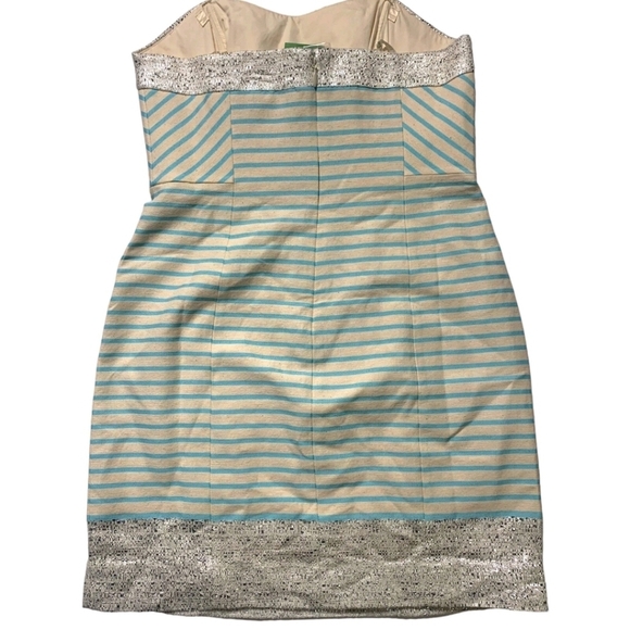 Lilly Pulitzer Dress Remi Strapless Bayview Stripe Blue Cream Metallic Size 4 - Picture 6 of 12